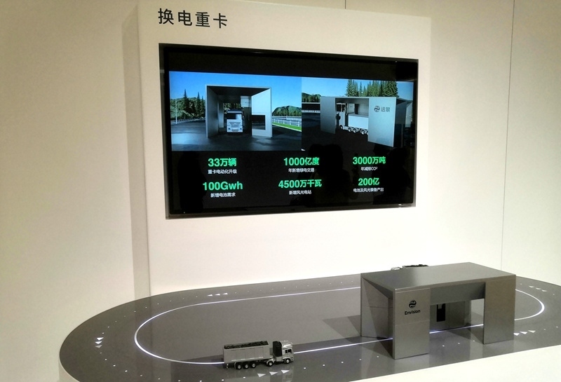 零碳產(chǎn)業(yè)園中換電重卡項(xiàng)目的演示模型。人民網(wǎng)記者 孫博洋攝