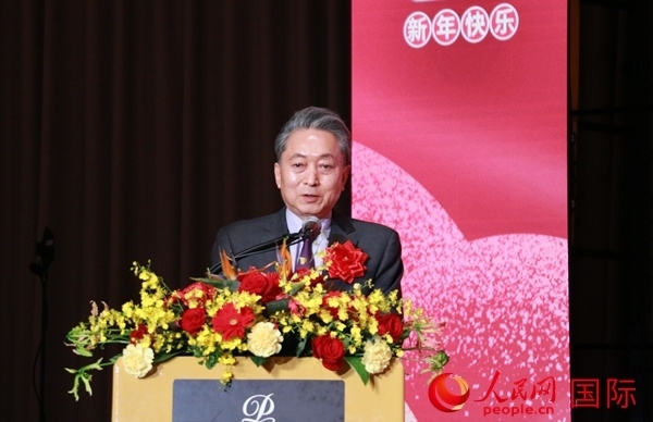 日本前首相鳩山由紀(jì)夫致辭。人民網(wǎng) 許可攝