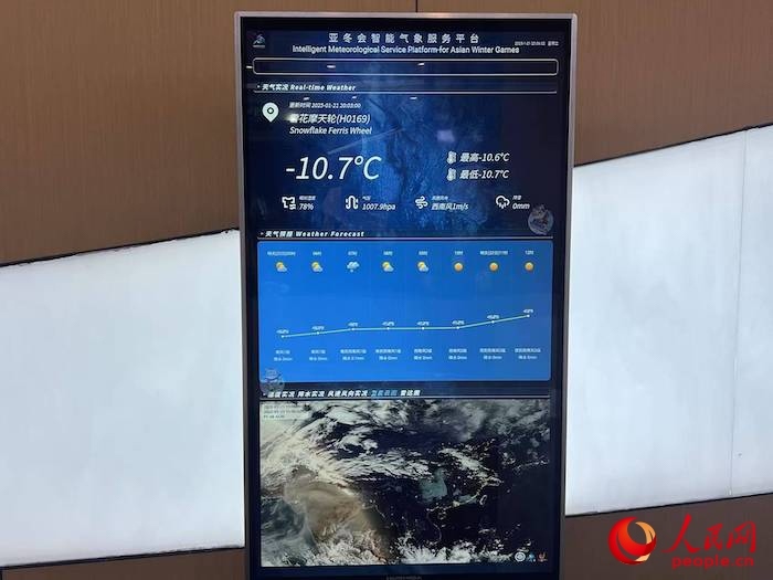 摩天輪等候大廳實時顯示的氣象信息。人民網 高清揚攝