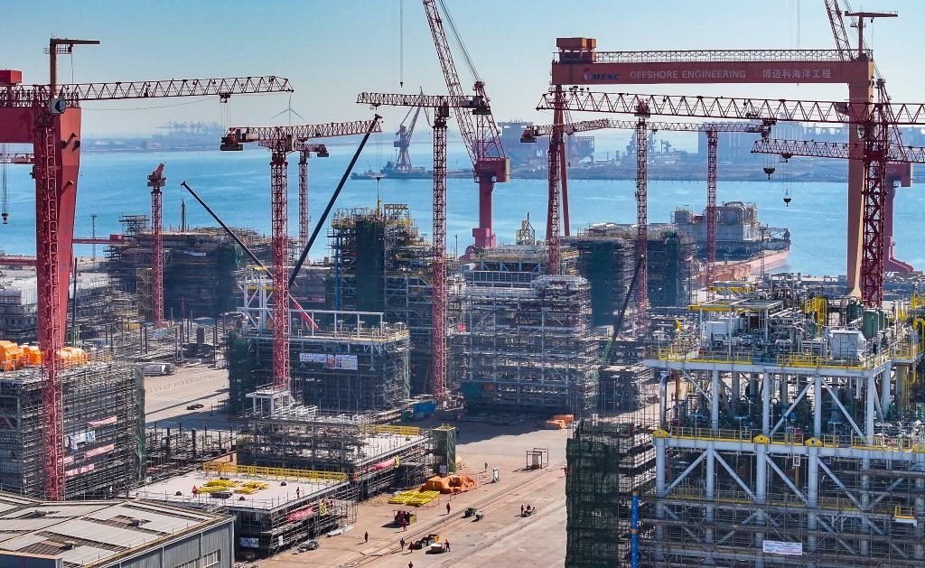 這是3月21日拍攝的天津博邁科海洋工程股份有限公司廠區(qū)一景（無(wú)人機(jī)照片）。新華社記者 趙子碩 攝